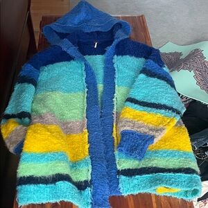 Free People Multicolor Striped Hooded Cardigan cozy pockets and super soft!